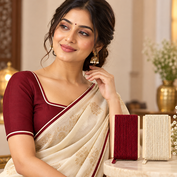 Maroon Cream Decorative Piping Dori Combo for Blouse, Saree, Kurti & Dress Finishing | 18 Meter Each Roll | Pack of 2