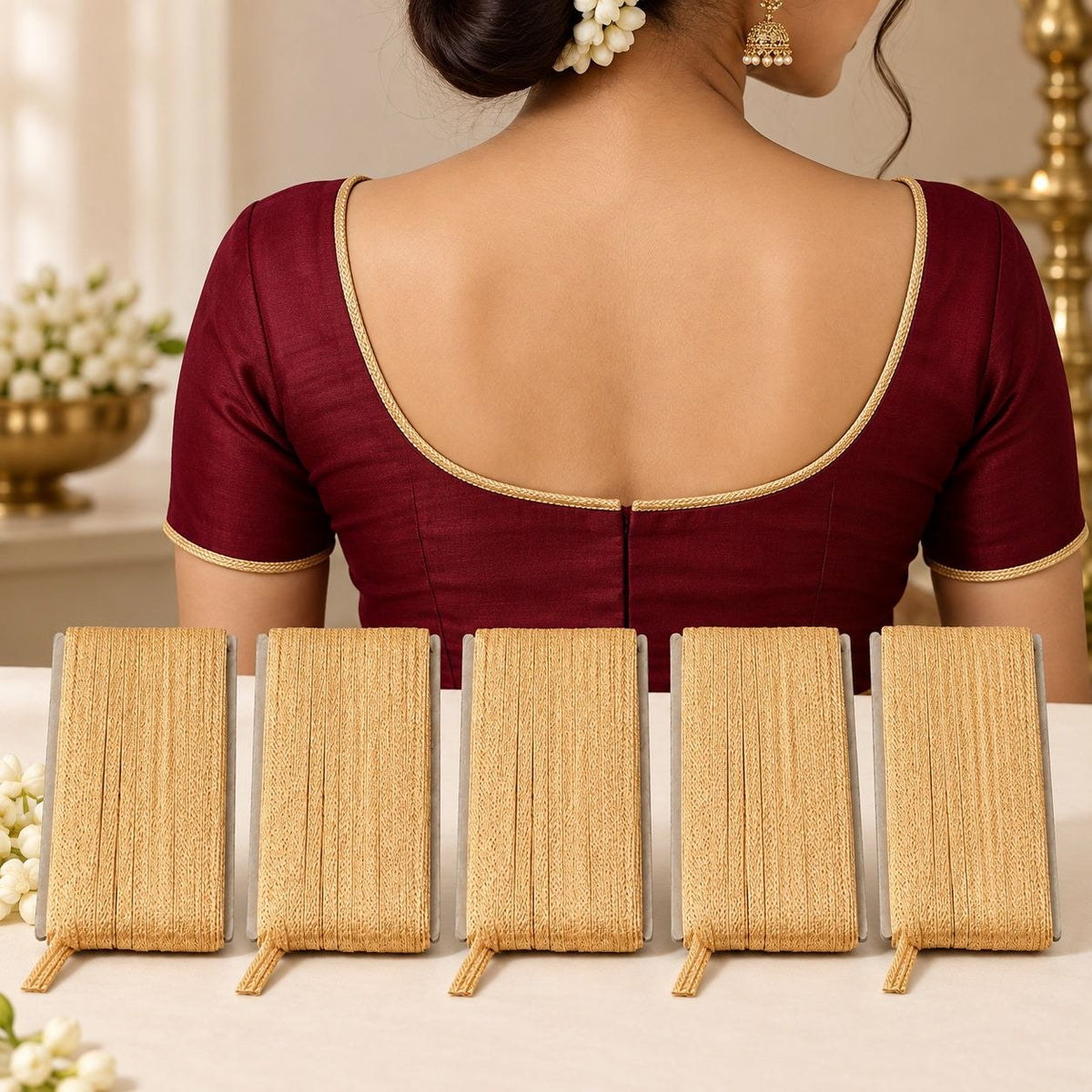 Light Golden Blouse Piping Dori Pack of 5 | Decorative Piping Cord for Blouse & Saree