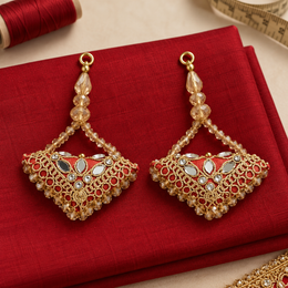 Red & Gold Designer Beaded Latkan for Blouse & Lehenga – 6 Pair (12 Pieces)