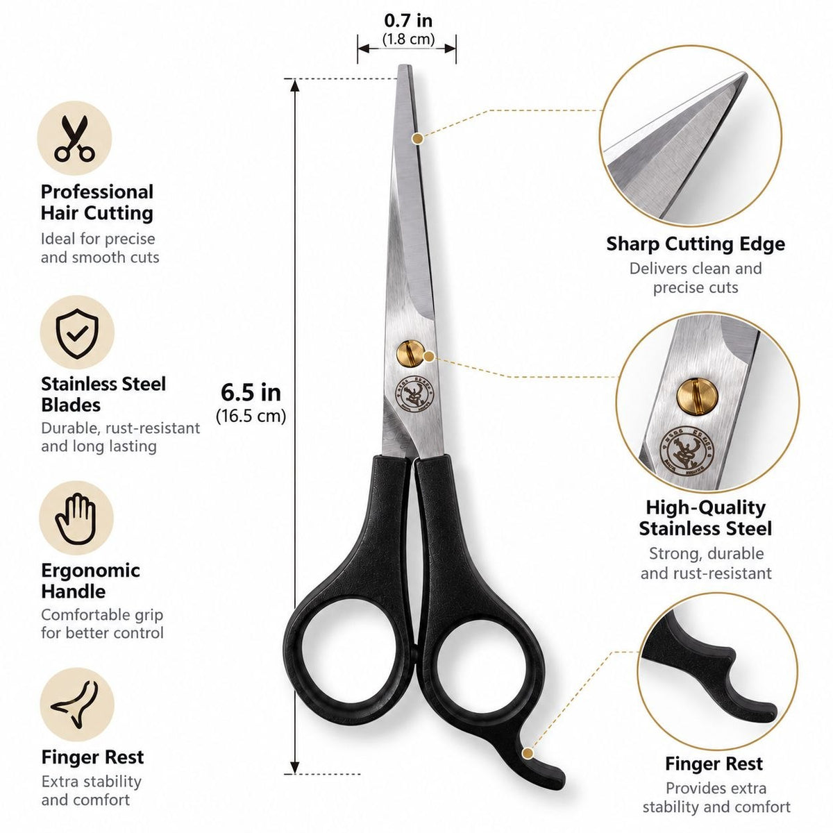 Professional Hair Cutting Scissor 6.5 Inch | Stainless Steel Salon Scissors with Finger Rest