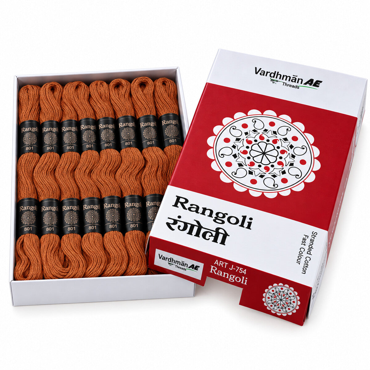 Rangoli Embroidery Thread – Copper Shade 801 | Box of 25 Skeins | Stranded Cotton Thread
