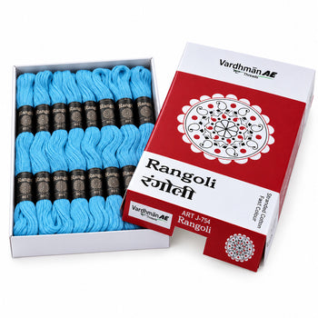 Rangoli Embroidery Thread – Sky Blue | Box of 25 Skeins | Stranded Cotton Thread