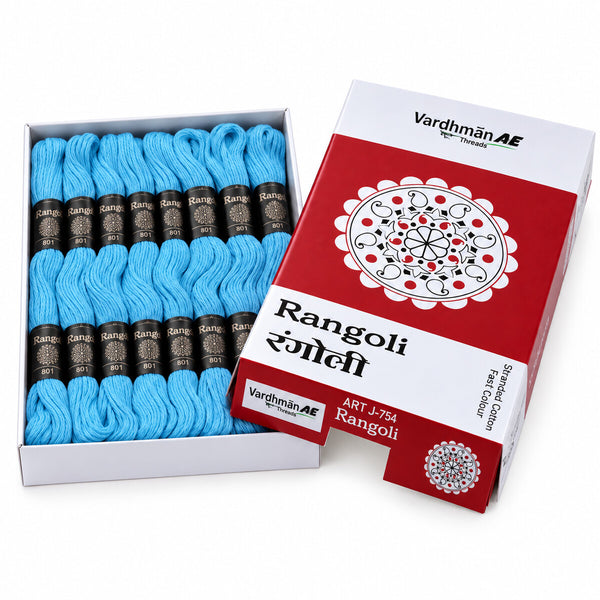 Rangoli Embroidery Thread – Sky Blue | Box of 25 Skeins | Stranded Cotton Thread