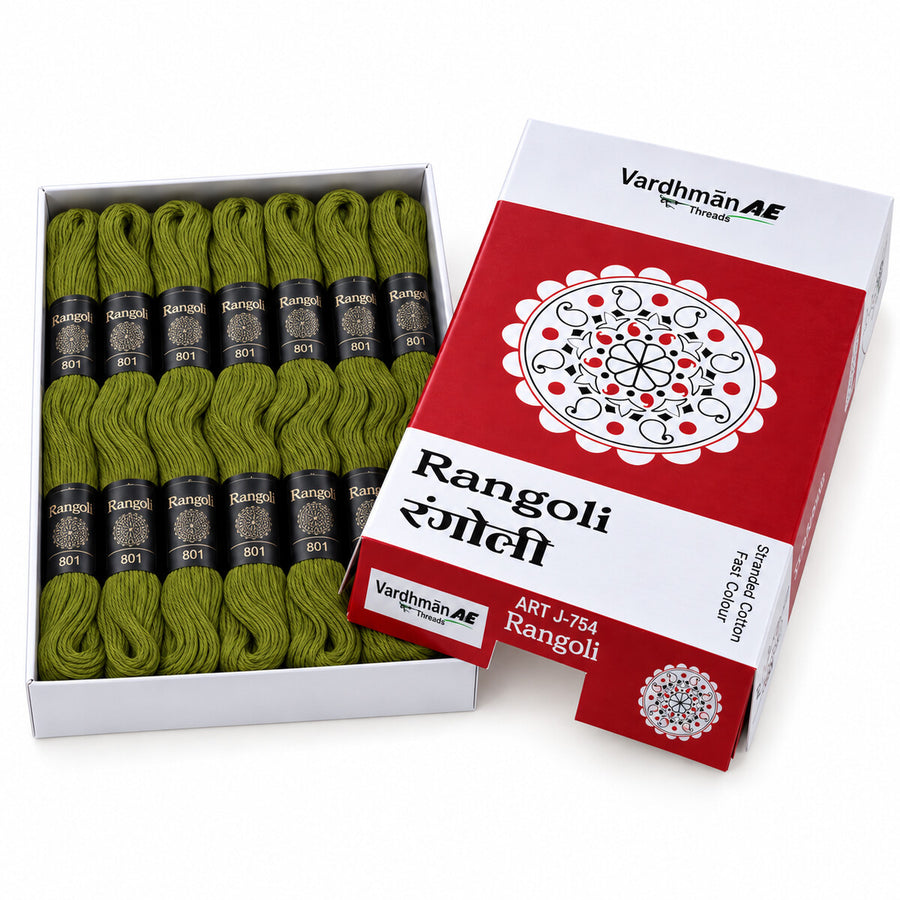 Rangoli Embroidery Thread – Mehndi Green | Box of 25 Skeins | Stranded Cotton Thread