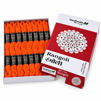 Rangoli Embroidery Thread – Orange | Box of 25 Skeins | Stranded Cotton Thread
