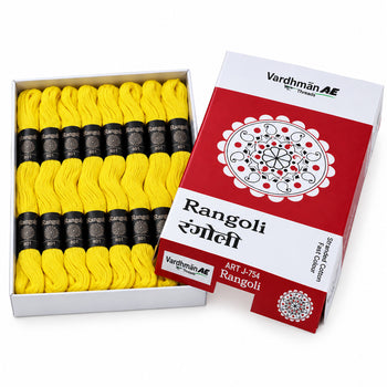 Rangoli Embroidery Thread – Lemon Yellow | Box of 25 Skeins | Stranded Cotton Thread