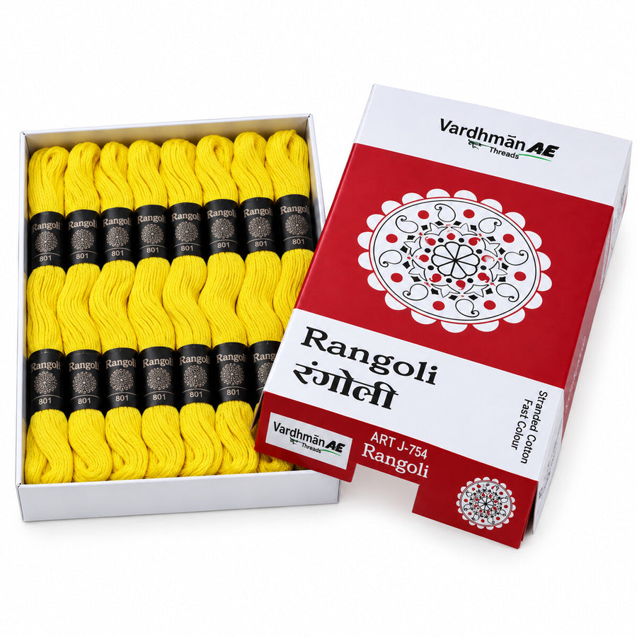 Rangoli Embroidery Thread – Lemon Yellow | Box of 25 Skeins | Stranded Cotton Thread