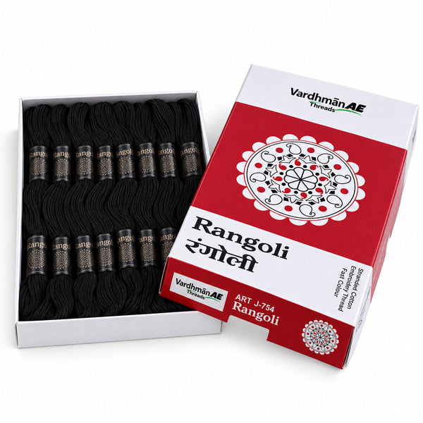 Rangoli Embroidery Thread – Black | Box of 25 Skeins | Stranded Cotton Thread