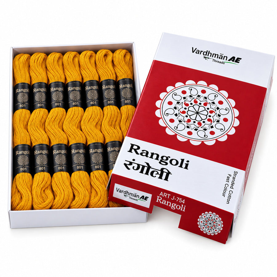 Rangoli Embroidery Thread – Golden Yellow | Box of 25 Skeins | Stranded Cotton Thread