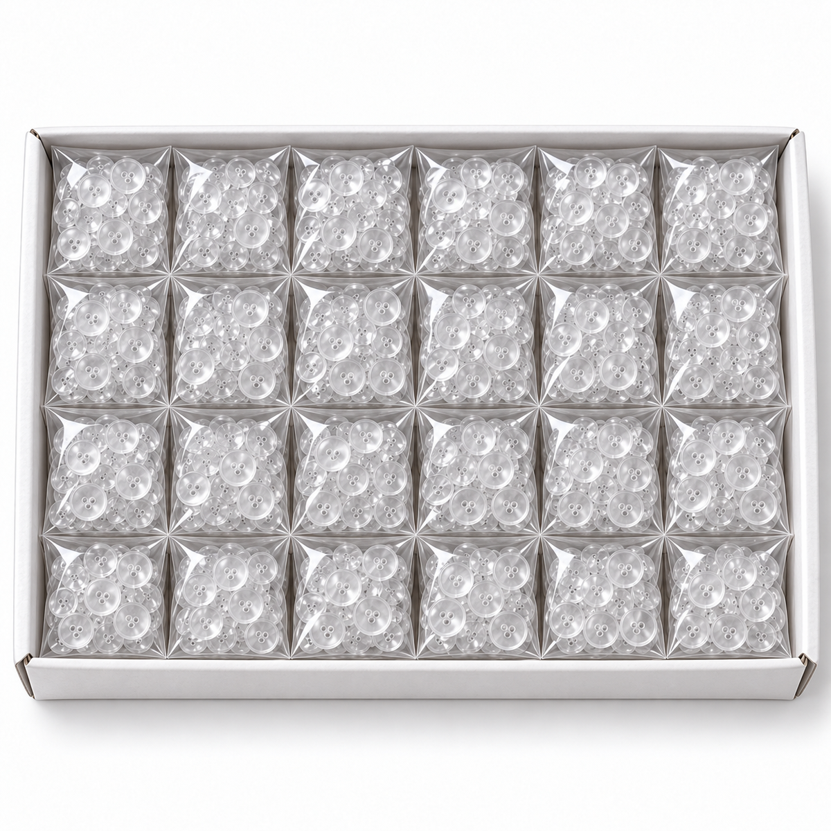 Transparent 2-Hole Blouse Buttons – Box of 24 Packets | Clear Sewing Buttons for Tailoring
