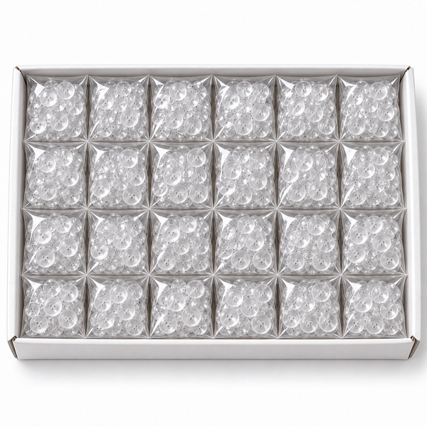 Transparent 2-Hole Blouse Buttons – Box of 24 Packets | Clear Sewing Buttons for Tailoring