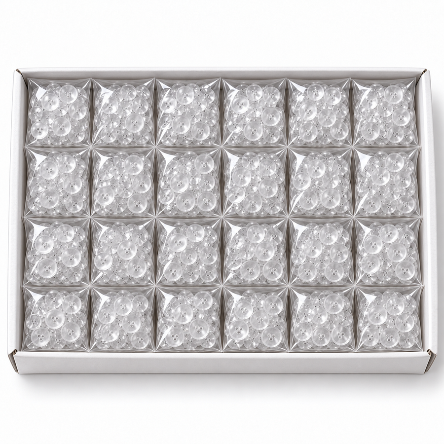 Transparent 2-Hole Blouse Buttons – Box of 24 Packets | Clear Sewing Buttons for Tailoring