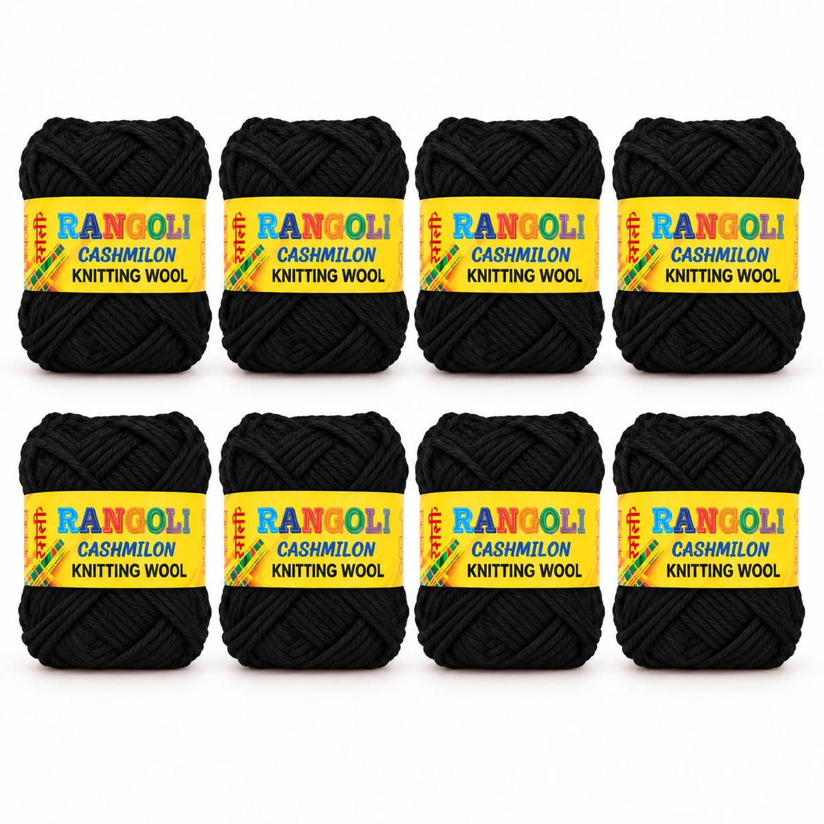 Rangoli Cashmilon Knitting Wool Black | Soft Yarn for Sweater, Crochet & Crafts | Pack of 8