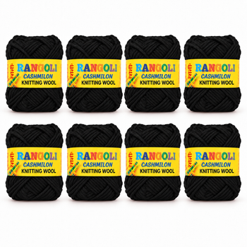 Rangoli Cashmilon Knitting Wool Black | Soft Yarn for Sweater, Crochet & Crafts | Pack of 8