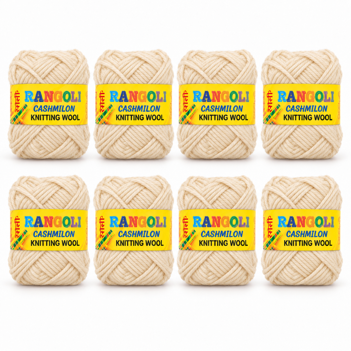 Rangoli Cashmilon Knitting Wool Yarn for Sweater, Crochet & Craft – Cream – Pack of 8