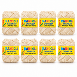 Rangoli Cashmilon Knitting Wool Yarn for Sweater, Crochet & Craft – Cream – Pack of 8