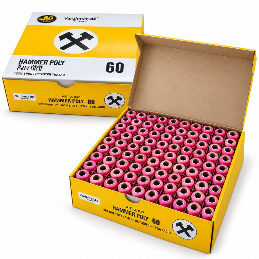 Vardhman AE Hammer Poly 60 Rani Pink Sewing Thread | 100 Tubes x 180 Metres Each | 100% Spun Polyester Tailoring Thread