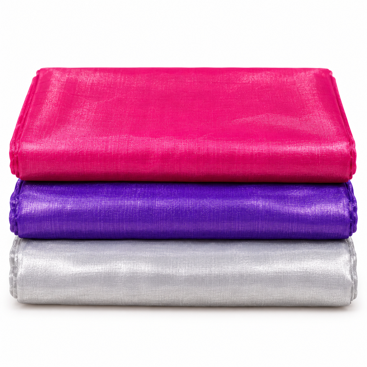 Premium Tissue Fabric 3 Piece Combo – Rani Pink, Purple & Silver | 2 Metre Each | Tailoring & Piping Fabric