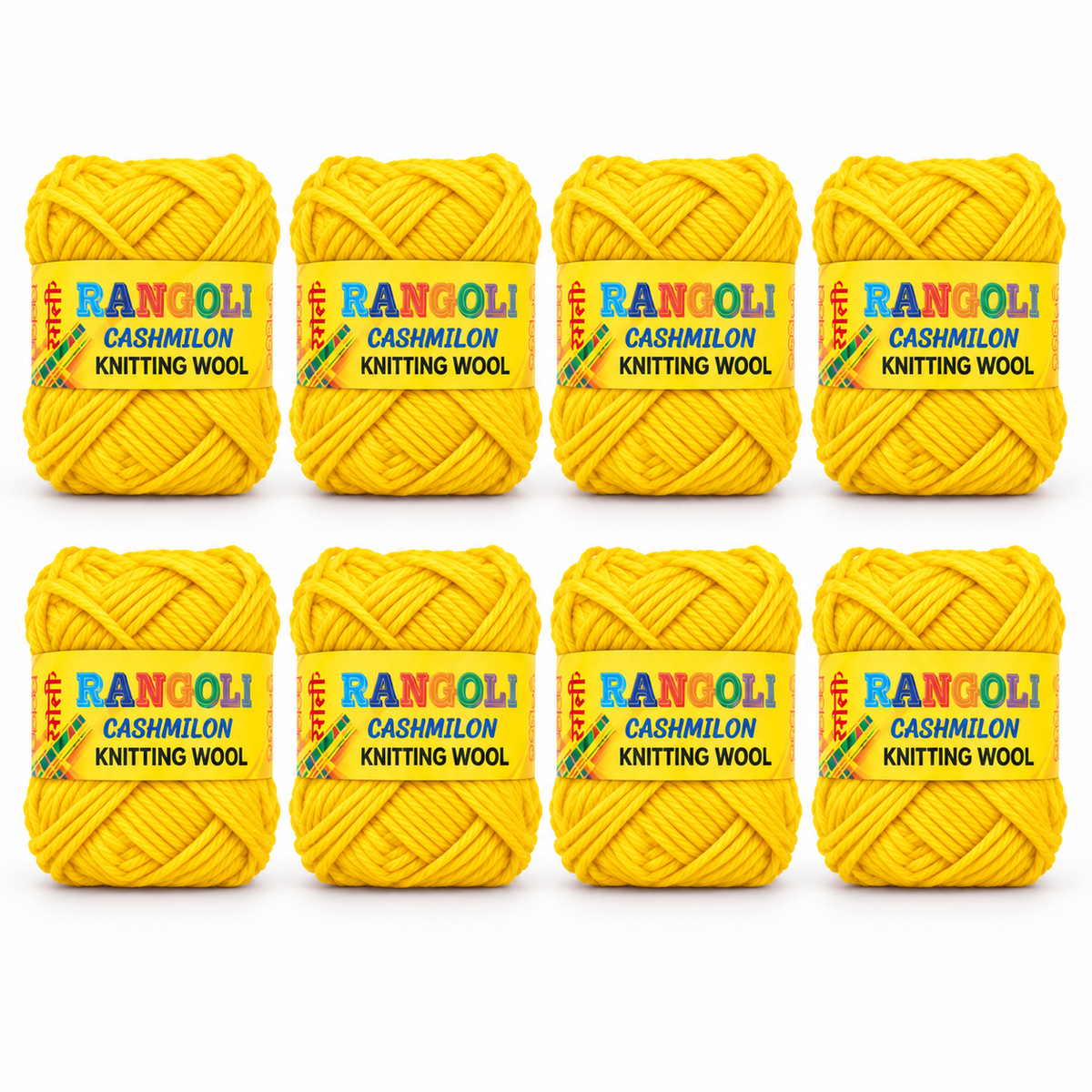 Rangoli Cashmilon Knitting Wool Yarn Yellow Colour Pack of 8 for Knitting & Crafts