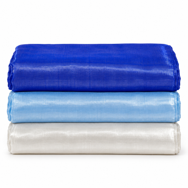 3 Piece Tissue Fabric Combo – Royal Blue, Sky Blue & White | 2 Metre Each | Piping & Tailoring Fabric