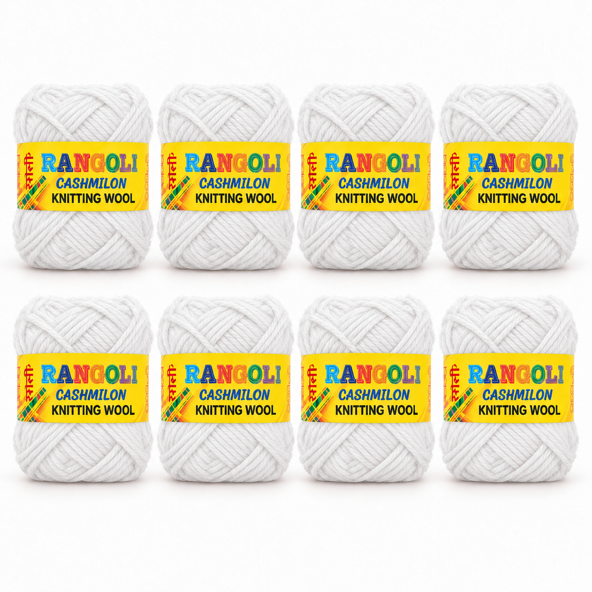 Rangoli Cashmilon Knitting Wool White | Soft Yarn for Sweater, Crochet & Crafts | Pack of 8