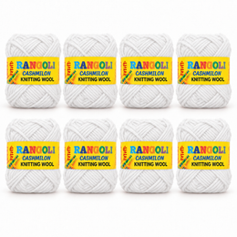 Rangoli Cashmilon Knitting Wool White | Soft Yarn for Sweater, Crochet & Crafts | Pack of 8