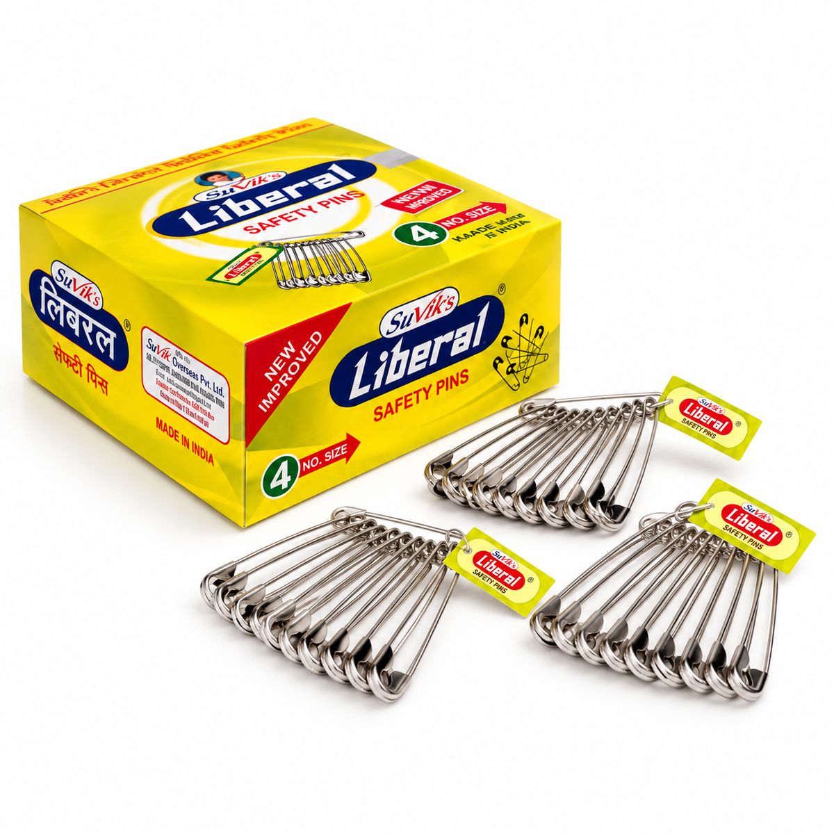 SuVik’s Liberal Safety Pins No. 4 Large Size – Polished Steel Safety Pins for Saree, Blouse & Tailoring