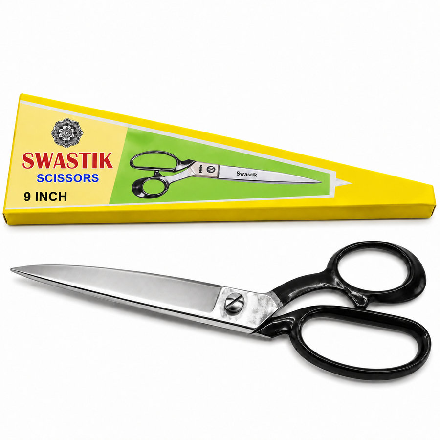 Swastik 9 Inch Tailoring Scissor | Heavy Duty Cloth Cutting Kainchi | Polished Steel Blade Professional Fabric Cutting Scissor