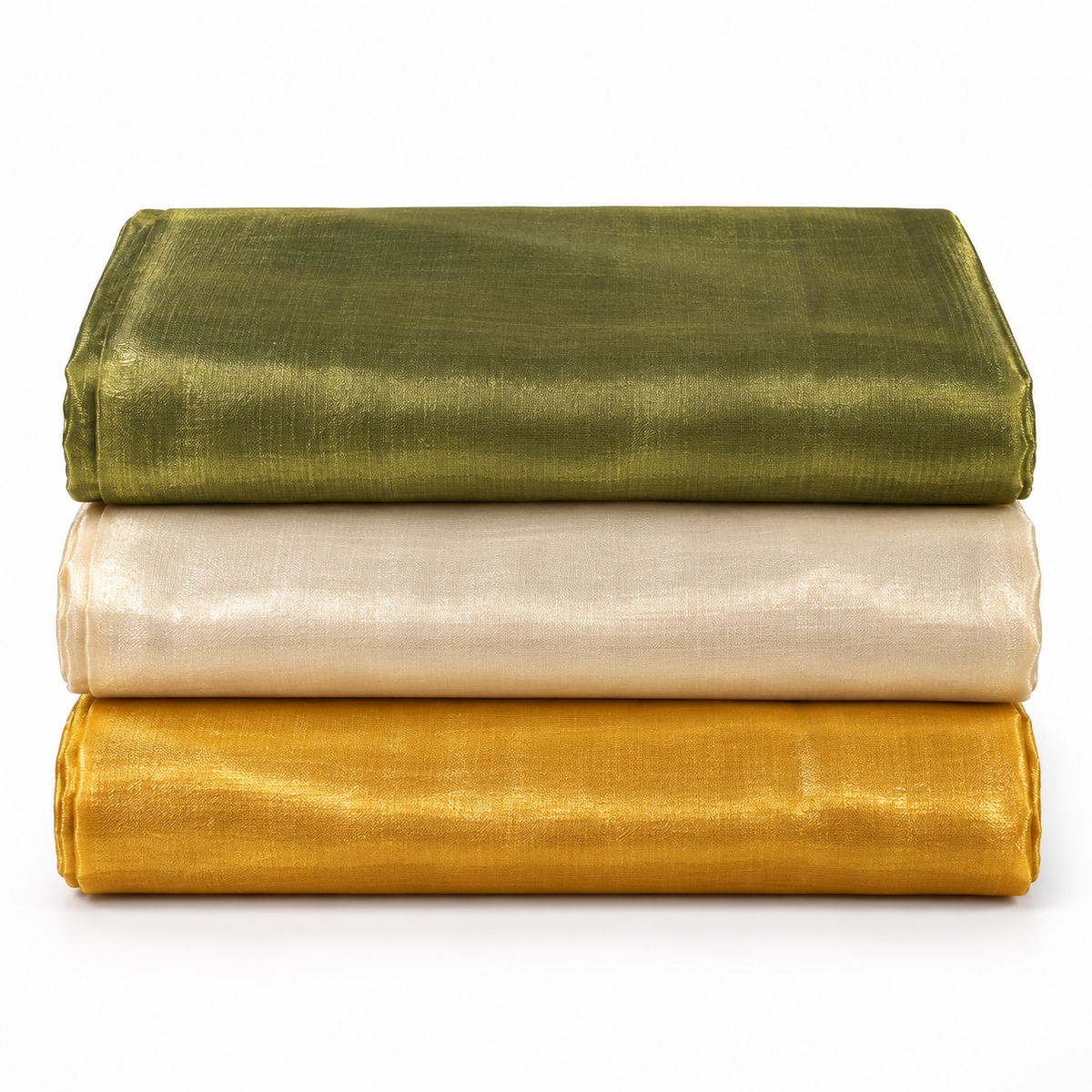 Metallic Tissue Fabric 3 Piece Combo – 2 Metre Each | Golden, Cream & Olive Green | Blouse, Piping, Craft & Tailoring Fabric