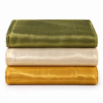 Metallic Tissue Fabric 3 Piece Combo – 2 Metre Each | Golden, Cream & Olive Green | Blouse, Piping, Craft & Tailoring Fabric