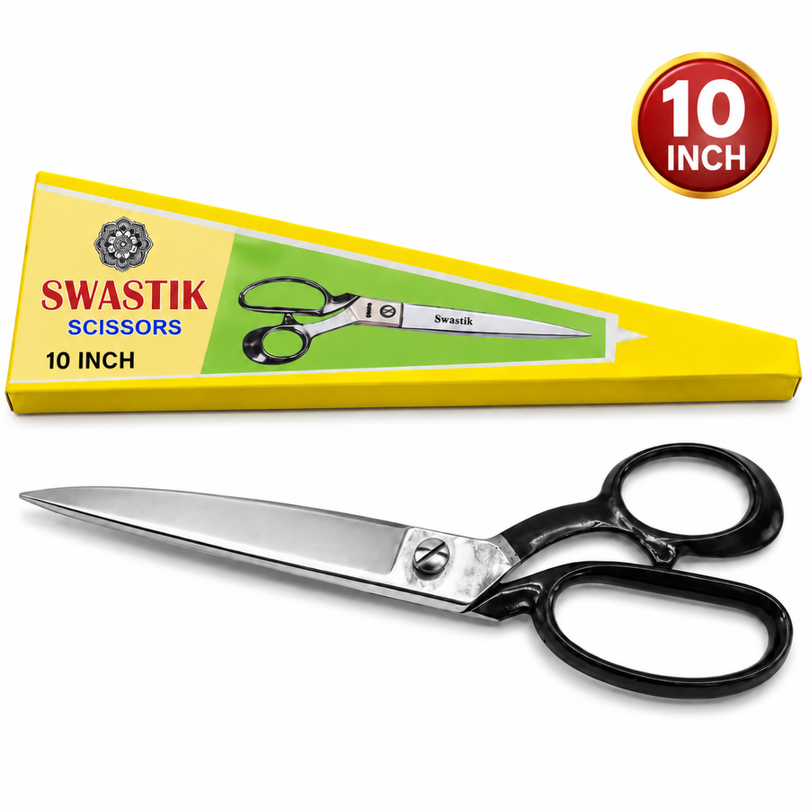 Swastik 10 Inch Tailoring Scissor | Heavy Duty Cloth Cutting Kainchi | Polished Steel Blade Professional Fabric Cutting Scissor