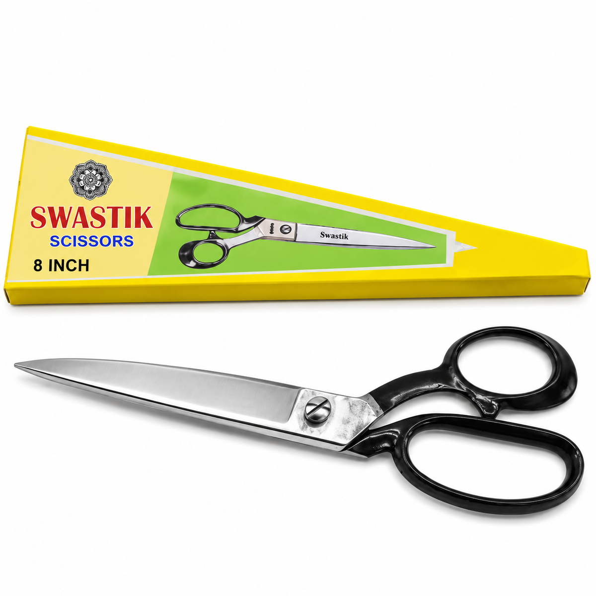 Swastik 8 Inch Tailoring Scissor | Heavy Duty Cloth Cutting Kainchi | Polished Steel Blade Professional Fabric Cutting Scissor