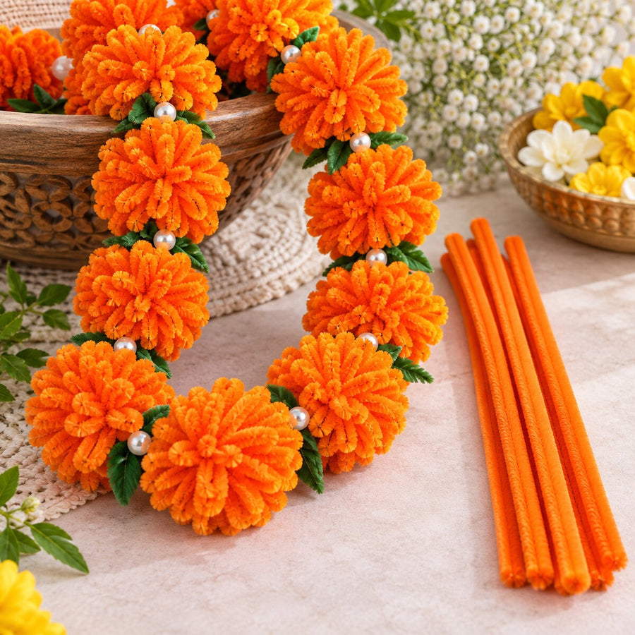 Orange Pipe Cleaner Chenille Stem for DIY Craft, Flower Making & Decoration | 100 Pieces per Packet |