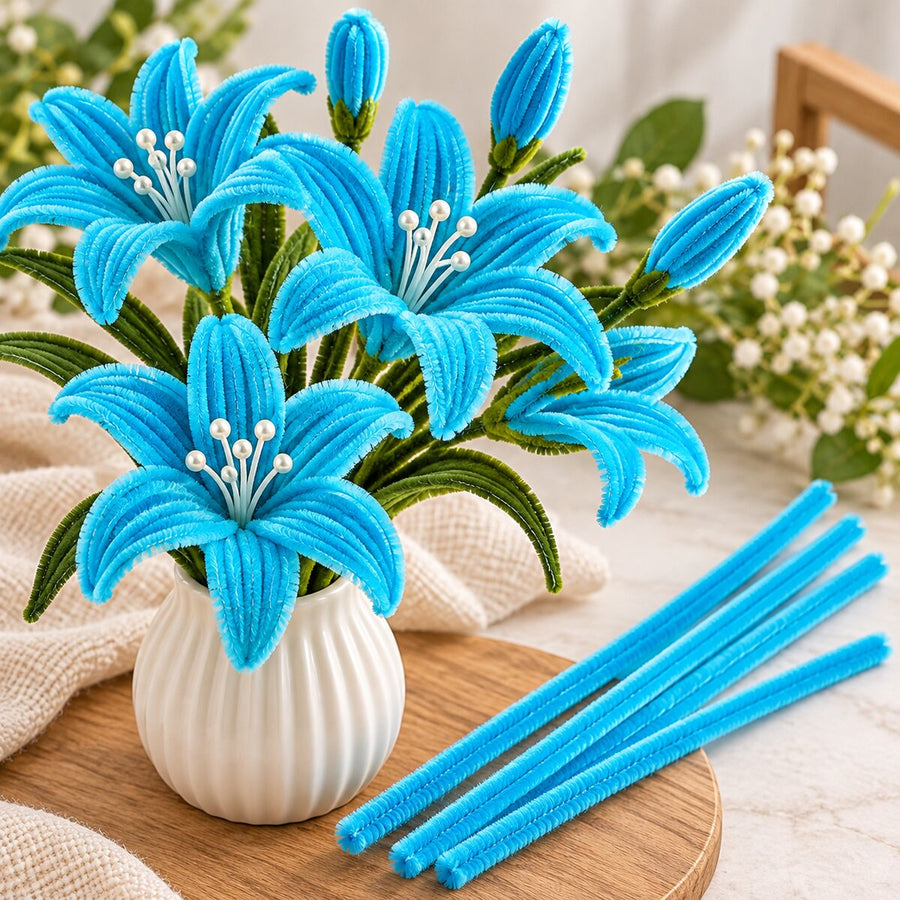 Sky Blue Pipe Cleaner Chenille Stem for DIY Craft, Flower Making & Decoration | 100 Pieces one Packet
