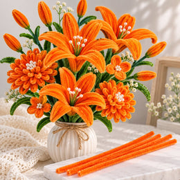 Orange Chenille Pipe Cleaner Craft Stems – 100 Pieces Pack | DIY Flower Making & Craft Material
