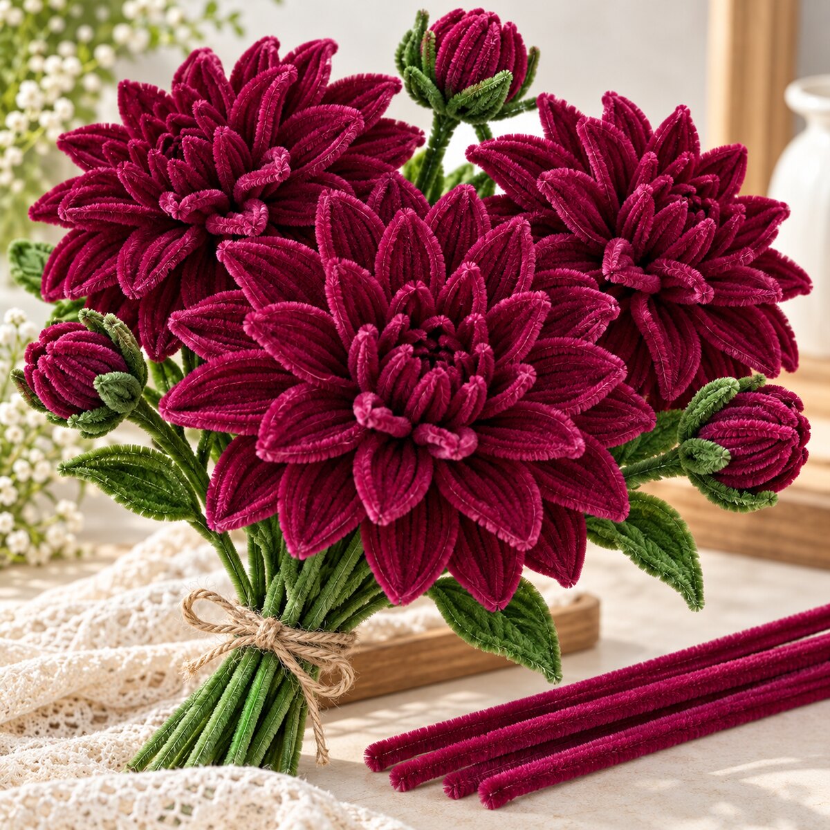 Wine Maroon Pipe Cleaner Chenille Stems for DIY Craft, Flower Making & Decoration | 100 Pcs Per Packet