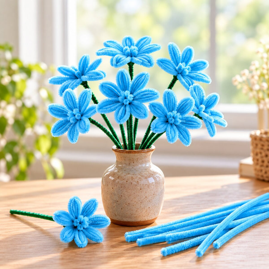 Sky Blue Pipe Cleaner Chenille Stem for DIY Craft, Flower Making & Decoration | 100 Pieces per Packet