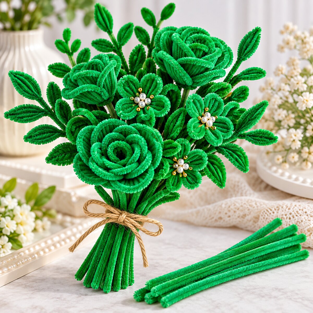 Emerald Green Pipe Cleaner Chenille Stem for Art & Craft DIY Decoration – 100 Pieces per Packet