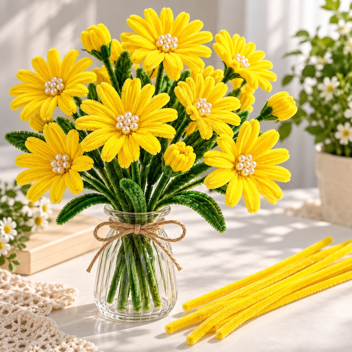 Yellow Pipe Cleaner Chenille Stem for DIY Craft, Flower Making & Decoration | 100 Pieces One Packet