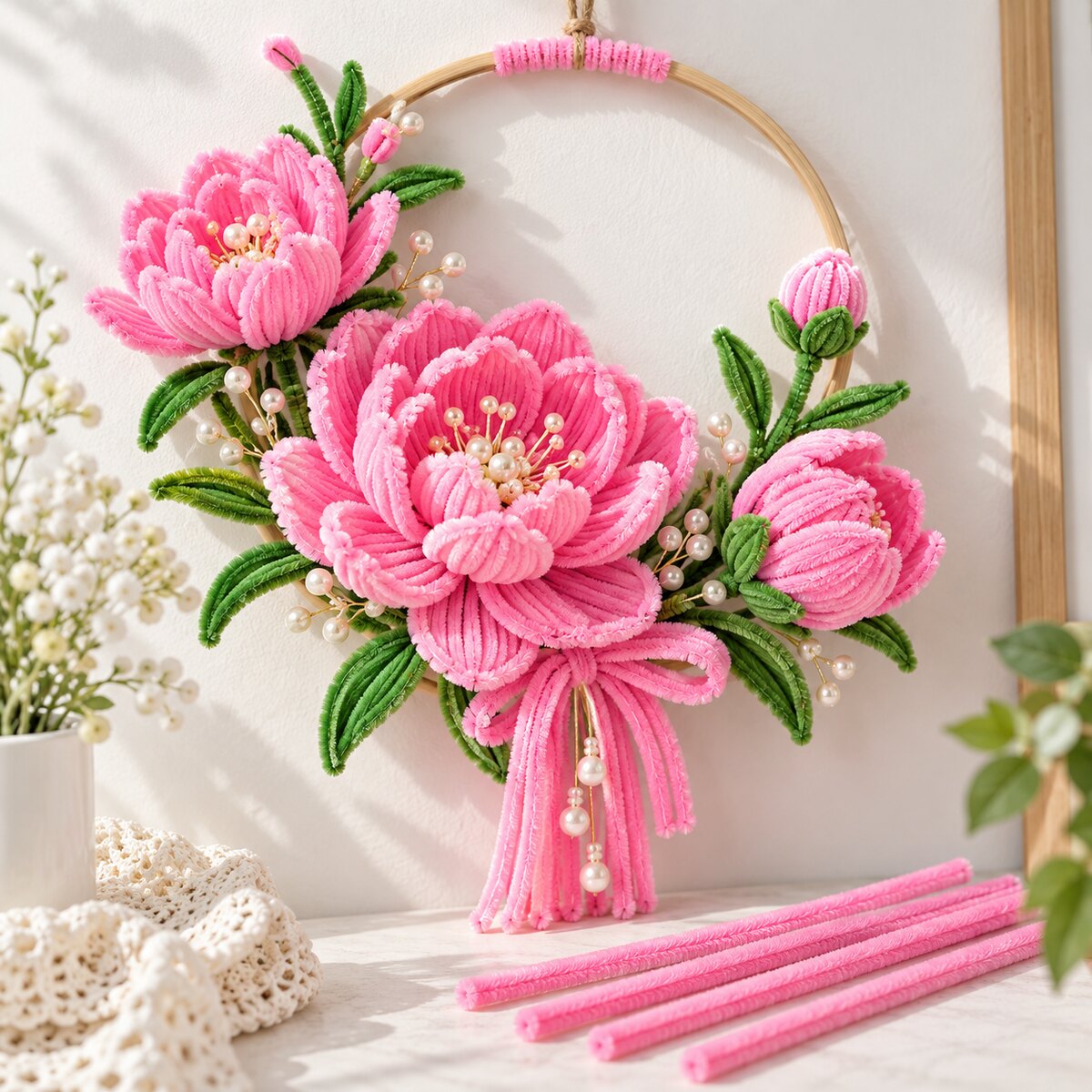 Pink Pipe Cleaner for Craft, Flower Making & DIY Decoration | 100 Pcs per Packet
