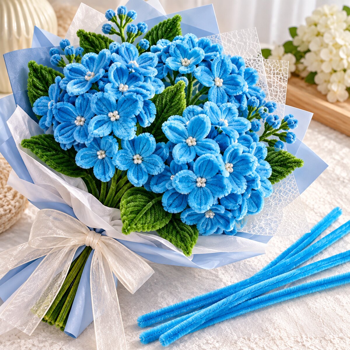 Bright Blue Pipe Cleaner Chenille Stem for DIY Craft, Flower Making & Decoration | 100 Pieces per Packet