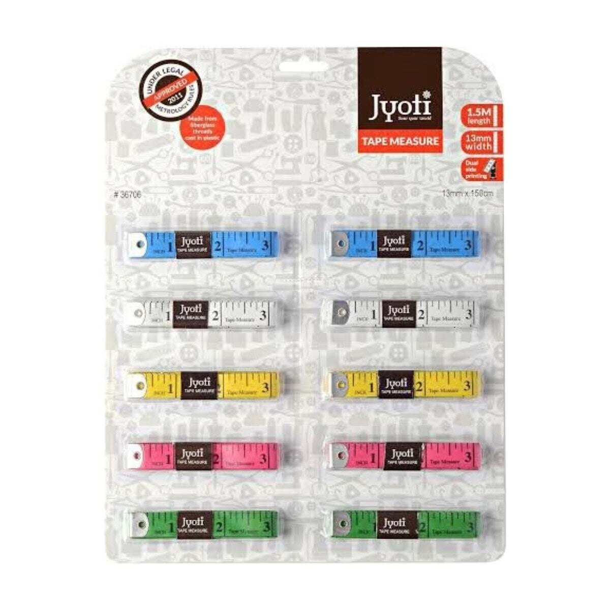 Tailoring Measuring Tape 1.5 Meter – Pack of 10 | 13mm Dual Side Printed Multicolor Tape