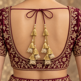 Premium Golden Designer Blouse Latkan with Silk Tassels, Beads & Floral Embroidery – Pack of 2