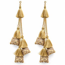 Premium Golden Designer Blouse Latkan with Silk Tassels, Beads & Floral Embroidery – Pack of 2