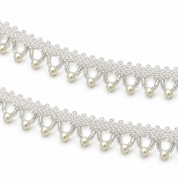 White Pearl Hanging Lace Border with Clear Tube Beads for Saree, Blouse & Dupatta – 7 Meter