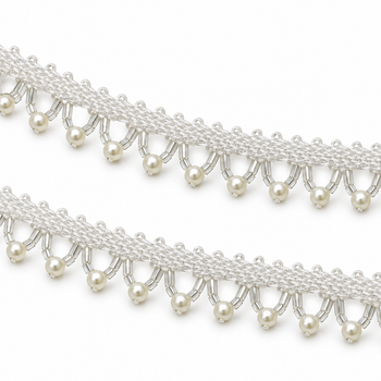White Pearl Hanging Lace Border with Clear Tube Beads for Saree, Blouse & Dupatta – 7 Meter