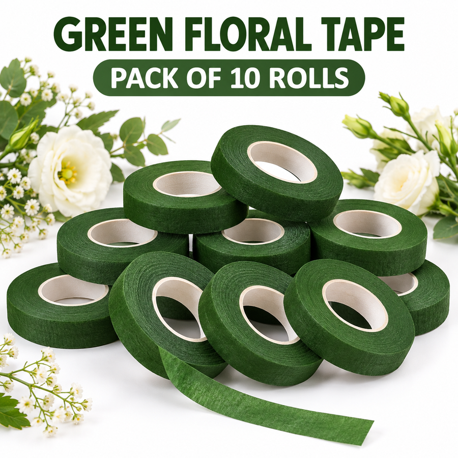 Green Floral Tape for Flower Making & Bouquet Wrapping – Pack of 10 Rolls