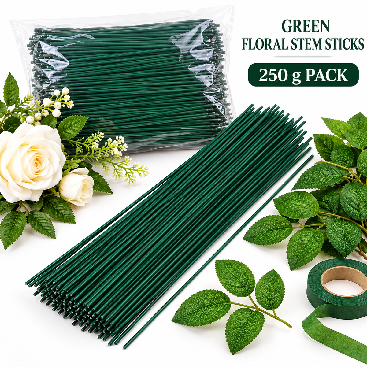 Green Floral Stem Sticks 250g Pack | Flower Making Stem Wire for Artificial Flowers & DIY Crafts