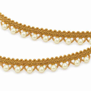 Golden Cream Pearl Beaded Hanging Lace Border for Saree, Blouse & Dupatta – 7 Meter