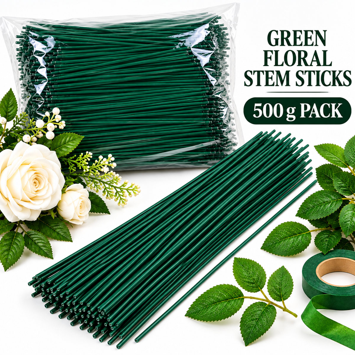 Green Floral Stem Sticks 500g Pack | Flower Making Stem Wire for Artificial Flowers & DIY Crafts